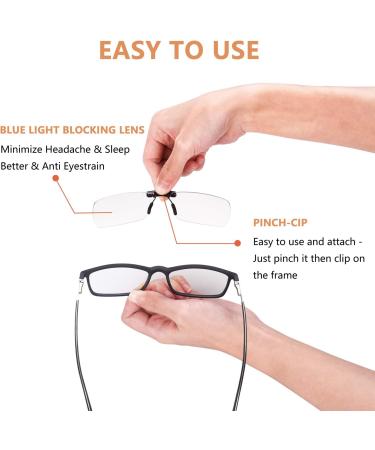 FONHCOO Clip-on Blue Light Blocking Glasses Womens Mens 2 Pack Over Prescription Glasses Framless Lens Anti Eyestrain Headaches UV Filter Computer Gamer Eyeglasses Transparent - Buy Online on GoSupps.com