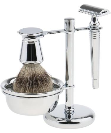 Shop Lefeda Men's Silver Alloy Shaving Brush Set - Stylish Safety Razor Travel Mug & Brush Holder | Premium Grooming Essentials - Buy Online on GoSupps.com