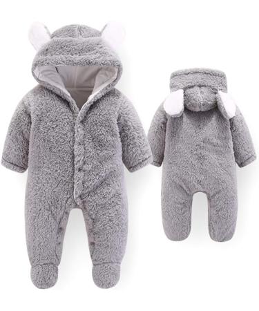 Newborn Baby Bear Snowsuit Winter Coat | Fleece Hooded Romper Jumpsuit | 3-6 Months Grey - Buy Online on GoSupps.com