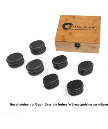 Hot Stone Massage Stones Set - 18 Basalt Stones for Wellness & Therapy | Decorative Bamboo Box | Ideal for Relaxation & Heat Treatment - Buy Online on GoSupps.com