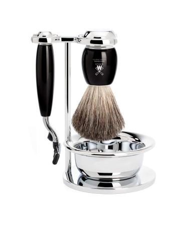 M HLE shaving set with bowl - Vivo series - pure badger hair - compatible with Gillette blades - black precious resin
