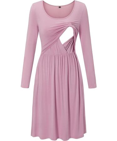 OUGES Womens V-Neck Floral Maternity Nursing Dress with Pockets - XL Pink - Buy Online on GoSupps.com