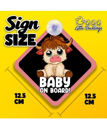2pcs Baby on Board Car Warning Sticker Set with Suction Cups - Highland Cow Design - Buy Online on GoSupps.com