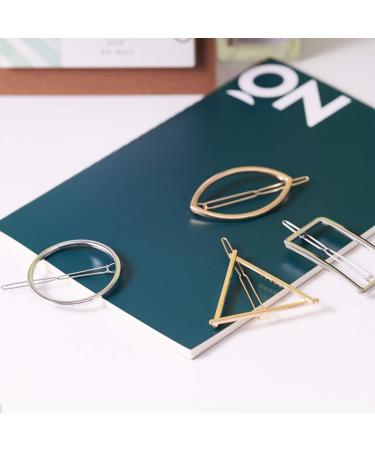 SOMIER 4 Pairs Metal Geometric Hair Clips Hollow Round Triangle Oval Rectangle Ponytail Barrettes Minimalist Gold & Silver Hair Pins - Buy Online on GoSupps.com