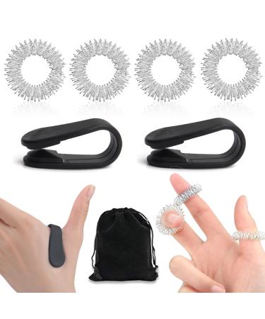 KSK EHW 6 pieces acupressure rings set acupressure ring for finger massage ring anti -stress sensory finger massage ring massage rings for stress reduction (silver black