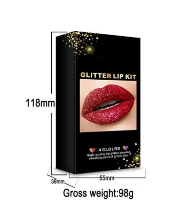 Sheglittary Glitter Lip Kit | 4 Colors Diamond Lipgloss for Women | High Pigment Non-Stick Glitter Lipstick | International Shipping - Buy Online on GoSupps.com