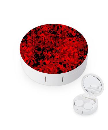 Red Digital Camouflage Printing Round Case For Contact Lens Kit Storage Box with Mirror Printed