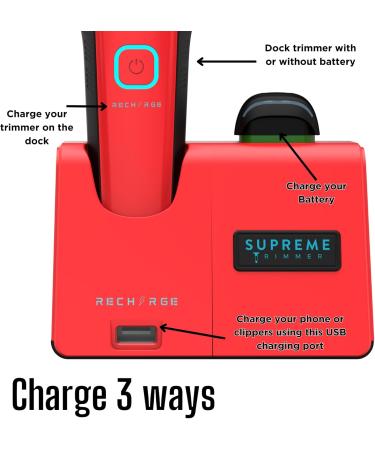 Supreme Trimmer Recharge Zero Gap Trimmer for Barbers | 7500+ RPM Removable Battery Smart USB Charging Stand + iPhone/Android Charging | ST777 Red - Buy Online on GoSupps.com
