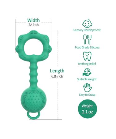 Sensory Teether Rattle for Babies 0-12 Months in Mint Green - Silicone Teething Toy and Infant Rattle for Teething Relief - Buy Online on GoSupps.com