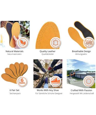 Kaps Leather Carbon Shoe Insoles 6 Pair Pack - Men and Women - Size 44 EUR / 11 US - Activated Carbon Underlayer - Replacement Inserts - Buy Online on GoSupps.com