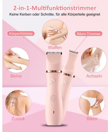 Beaulush 2-in-1 Bikini Trimmer & Electric Razor for Women - IPX7 Waterproof Wet/Dry Shaver in Pink - Buy Online on GoSupps.com