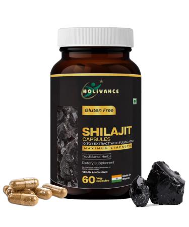 HOLIVANCE Himalayan Shilajit Capsules 500mg | 10:1 Purified Extract with Fulvic Acid & Trace Minerals | Vegan Non-GMO Gluten-Free | Herbal Dietary Supplement 60 Veg Capsules
