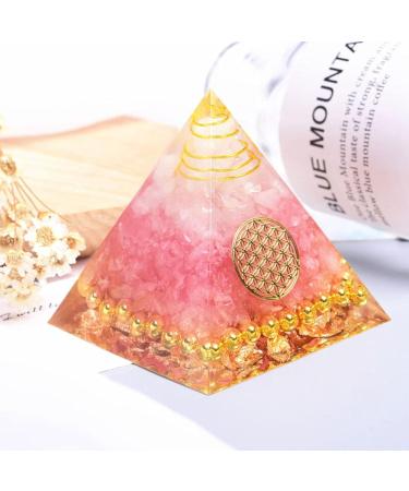 Pink Moonstone Crystal Orgone Pyramid - Energy Tower for Chakra Healing with Flower of Life Design - Handcrafted Orgonite Jewelry - Buy Online on GoSupps.com