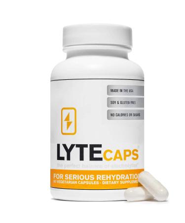 LyteCaps Electrolyte Tablets - 60 Vegetarian Capsules - for Serious Rehydration and Cramps, Dehydration - Magnesium, Potassium, Sodium and Zinc - Free of Gluten, Dairy and Nuts 60 Count (Pack of 1)