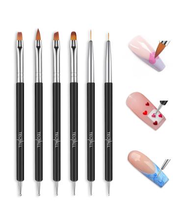 TEOYALL Nail Art Brushes  6 PCS Double Ended Nail Design Tools with Builder Gel Painting Brushes  Nail Liner Brushes  6 Size Dotting Pens