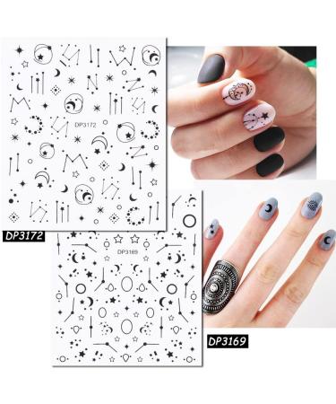 8 Sheets Black Star Moon Nail Art Stickers Decals Self-Adhesive Metallic Ramadan Zodiac Design Manicure Tips Nail Decoration for Women Girls - Buy Online on GoSupps.com