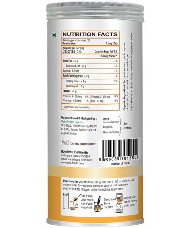 Geo-Fresh Organic Turmeric Latte Mix - 100G | with Cinnamon & Black Pepper | USDA Certified Golden Milk | Vegan | Haldi doodh | Herbal Brew Iced or Serve Hot Higher Curcumin Detox - Buy Online on GoSupps.com