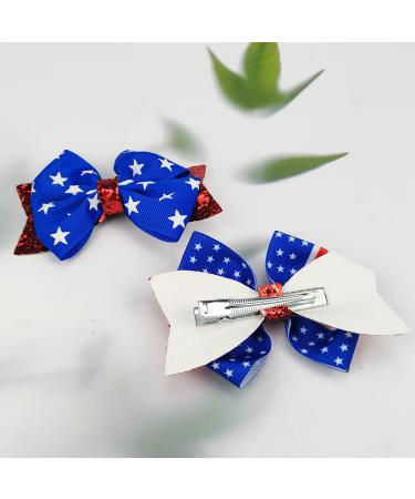 Independence Day Glitter Hair Clips 2pcs for Girls & Women - Stars and Stripes Hair Bows for Fourth of July & Memorial Day - Buy Online on GoSupps.com