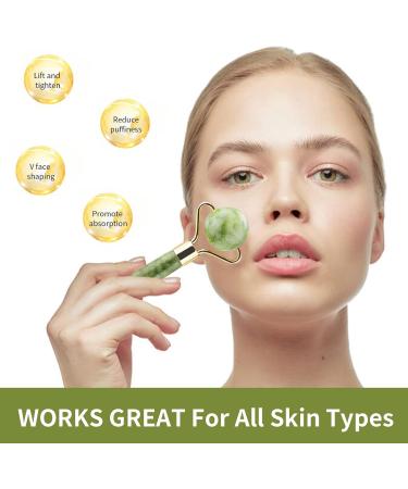 Hrobig Gua Sha & Jade Roller Face Set - 100% Natural Jade Anti-Aging Skin Care Device for Face Eyes & Neck - Tightens Skin & Promotes Youthful Glow - Buy Online on GoSupps.com