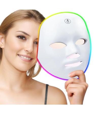 Meisense LED Face M sk Light Ther py Red Light Ther py for Face 7 Colors Light Ther py for Face LED Facial Sk n Care M sk for Home Use - Sk n Care Beauty M sk White