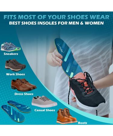 Plantar Fasciitis Insoles - Heavy Duty High Arch Support Inserts for Men & Women | Comfort Orthotics for Flat Feet & Foot Pain Relief | Ideal for Work Boots | Size 11-11.5 Men 13-13.5 Women (295mm) - Blue - Buy Online on GoSupps.com