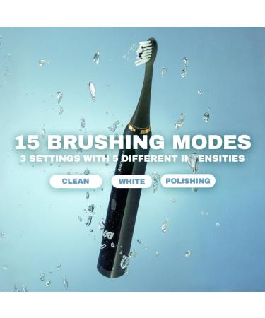 Electric Toothbrush for Adults - Sonic Waterproof 15 Modes Replaceable Heads | Rechargeable Plaque Remover with Charging Base & Travel Cap - Buy Online on GoSupps.com