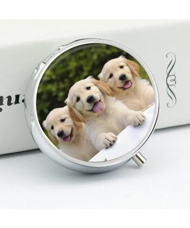 Travel Pill Box with Golden Retriever Puppies | 3 Compartment Portable Pill Organizer for Handbag & Pocket - Buy Online on GoSupps.com