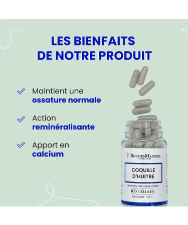 Roches Marines - Oyster Shell Dietary Supplement - Natural Calcium - Bone Capital - Bone Comfort - 100 Capsules - Developed in France - Buy Online on GoSupps.com