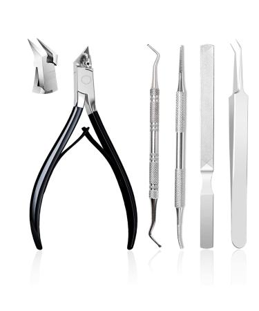 Ingrown Toenail Clipeprs  Toenail Clipper Straight Blade for Ingrown and Thick Nails  Ingrown Toenail Removal Kit include Tweezers  Ingrown Toenail File and Lifters (Black)