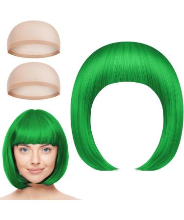 AOMIG Short Bob Wig for Women 3 Pack Short Green Bob Wigs Set with 2 Wig Cap Neon Fancy Dress Accessory Cosplay Party Wig Synthetic Straight Wig for Daily Halloween Decorations Green/B - Buy Online on GoSupps.com