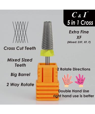 C & I 5 in 1 Tapered Shape Nail Drill Bit XF - Professional Cross Teeth Edition for Nail Manicure Machine - Buy Online on GoSupps.com