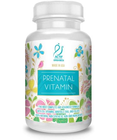 ACTIF Organic Prenatal Vitamin with 25+ Organic Vitamins 100% Natural DHA EPA Omega 3 and Organic Herbal Blend - Non-GMO 90 Count