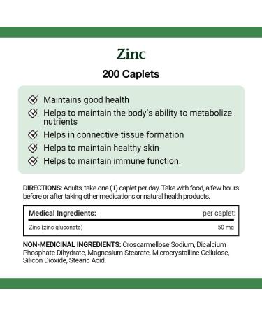 Nature's Bounty Chelated Zinc 50mg Supports Immune Function and Maintain Body's Ability to Metabolize Nutrients Maintains Healthy Skin and Bones 200 Caplets - Buy Online on GoSupps.com