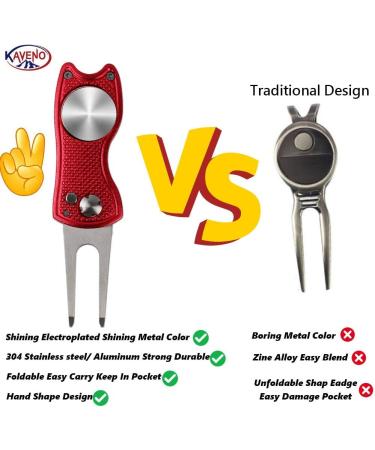 Kaveno Golf Divot Repair Tool - Foldable Stainless Steel Switchblade with Detachable Ball Marker - Red Fish Design - 2 Sets - Buy Online on GoSupps.com