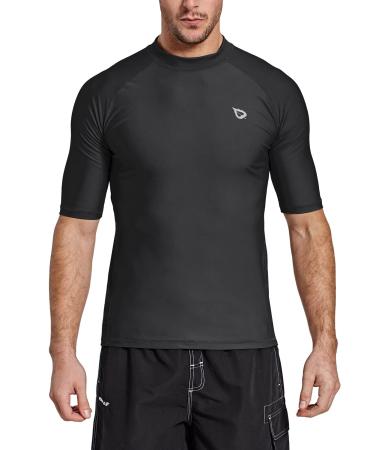 BALEAF UV Shirt Men Water UPF 50+ Short Sleeve Rashguard Men's Swim Shirt Rash Vest for Swimming Diving L Black