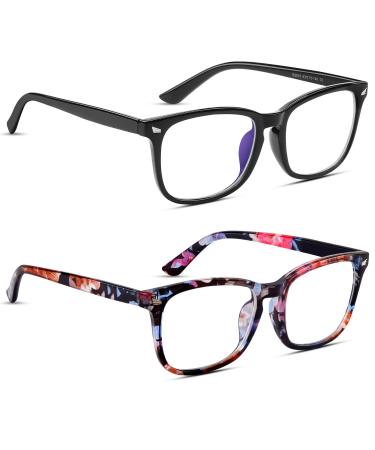 COOLOO Blue Light Blocking Glasses Gaming Computer Glasses Anti Glare Headache Eyes Strain Glasses with Blue Light Filter Super Light Weight Fashion 14-black+floral