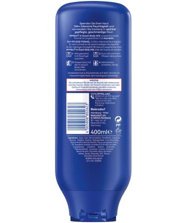 Nivea In-Shower Body Milk (400 ml) - Moisturizing Body Lotion with Almond Oil | 5in1 Care Formula for Soft Skin - Buy Online on GoSupps.com
