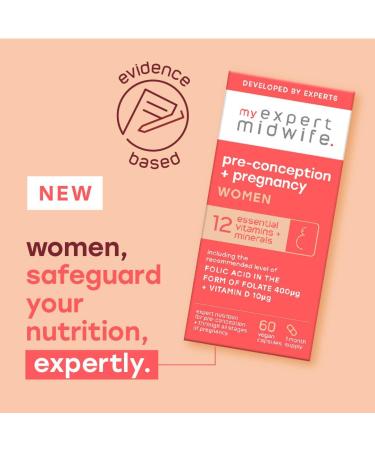 My Expert Midwife Pre-Conception & Pregnancy Women's Vegan Supplements 12 Essential Prenatal Vitamins & Minerals Including 400 g Natural Folic Acid from Folate 10 g Vitamin D 120 Capsules Womens Supplement Duo - Buy Online on GoSupps.com