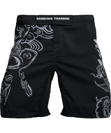 Hardcore Training Koi Men's Fight Shorts | Boxing MMA BJJ Grappling Fitness | No Gi Kickboxing | Black/White - Large - Buy Online on GoSupps.com