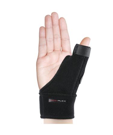 DOEPLEX Trigger Thumb Splint for Women & Men  Adjustable Thumb Spica Support Brace Stabilizer for Pain  Sprains  Arthritis  Tendonitis  One Size Fits Right or Left Hand Black