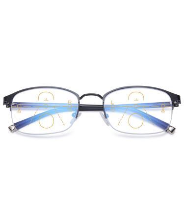 Koosufa progressive multifocus reading glasses men women stainless steel metal frame anti-blue light reading glasses Half frame workplace glasses reading help 1.0 1.5 2.5 3.0 3.5 1x black 2.0 x x