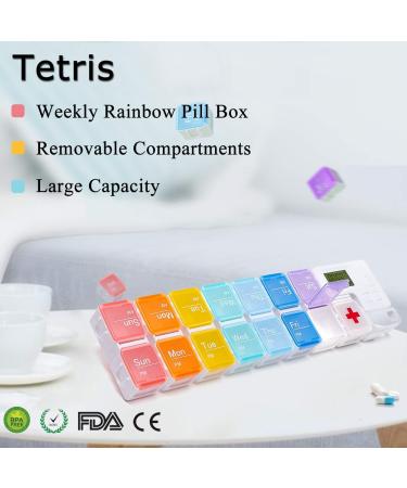 Cozycabin 7-Day Pill Organizer with Alarm - Large Weekly Vitamin & Medication Box (AM/PM) for Travel - Rainbow - Buy Online on GoSupps.com