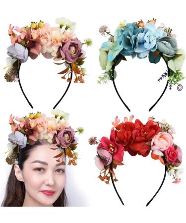 Flower Wreath Headband Hair Accessories Synthetic Floral Crown Bohemian Headband for Women Cosplay Costume Headband (Red) - Buy Online on GoSupps.com