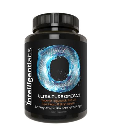 Intelligent Labs Triglyceride Omega 3 | 2250mg per 3-Capsule Serving | Burpless Fish Oil Capsules | 120 Softgels Per Bottle