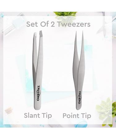 Stainless Steel Professional Tweezers Set - Slant and Pointed Tips for Eyebrows and Facial Hair Removal - Buy Online on GoSupps.com