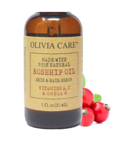 Olivia Care Rosehip Seed Oil Serum - Natural Moisturizer for Face & Body | Anti-Aging Treats Wrinkles Acne Scars Dark Circles - Vitamins E C A & Omega 6 - 1 OZ - Buy Online on GoSupps.com