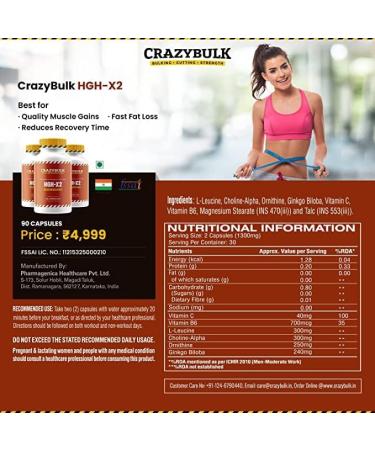 HGH-X2 Natural Lean Mass & Strength Supplement - 60 Capsules | First in India - Buy Online on GoSupps.com