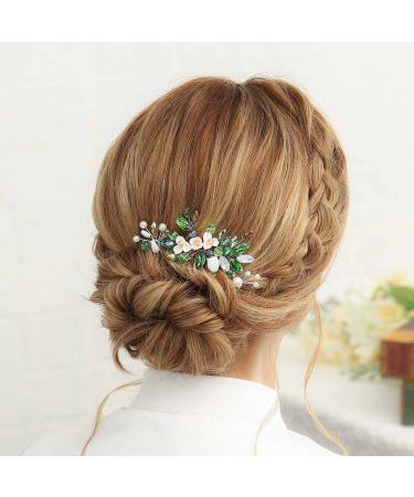Silver Green Rhinestone Flower Bridal Hair Pins - Set of 3 | Wedding Hair Accessories for Women & Girls - Buy Online on GoSupps.com