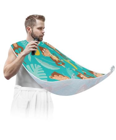 Monkey Banana Leaves Beard Bib Apron Beard Bib Hair Catcher for Men Shaving and Trimming Non-Stick Waterproof Beard Cape Grooming Cloth with 2 Suction Cups Gifts for Men