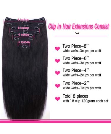 100% Unprocessed Brazilian Virgin Hair Clip in Extensions for Black Women - Natural Black 18 Inch Straight Hair 120g - Buy Online on GoSupps.com